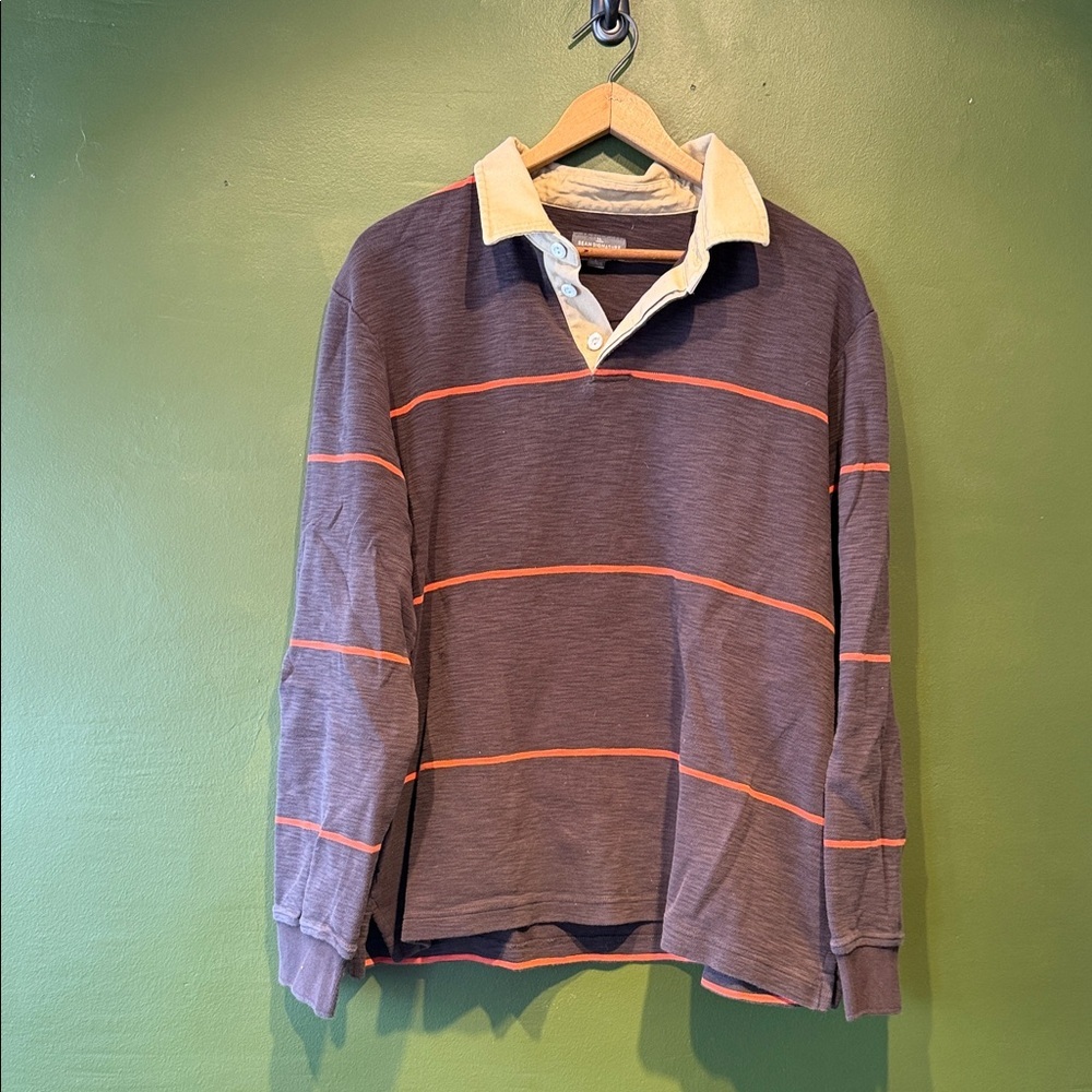L.L Bean Men's Striped Long Sleeve Polo with Elbow Patches